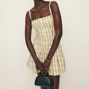 Reformation Cream and Black Striped Dress